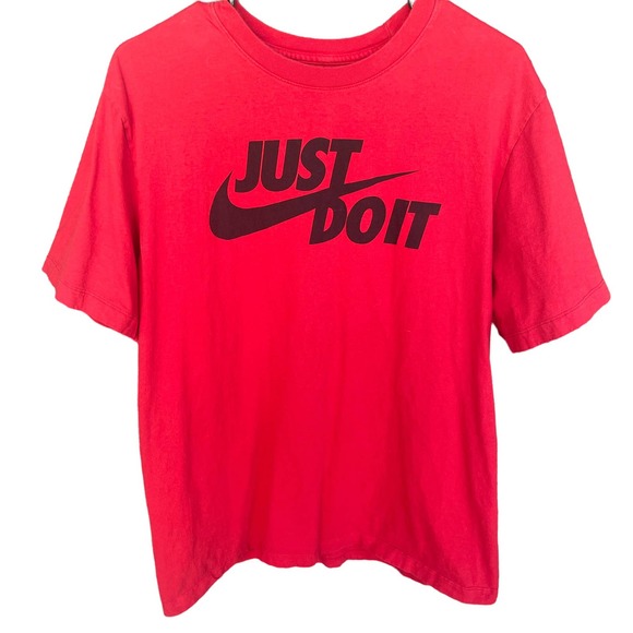 Nike Shirt Mens Large Red Just Do It Tee Short Sleeve - Picture 1 of 8
